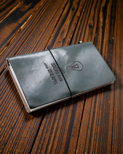 Carnet en cuir fabriqué à la main Idées grises – Bonnes idées et autres rêves (80 pages)