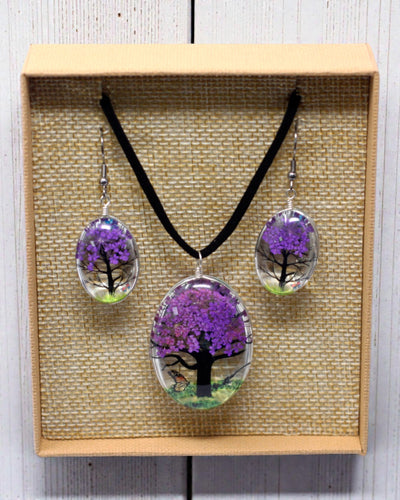 Lavender Dream – Lavender Jewelry Set with Dried Flowers Tree of Life