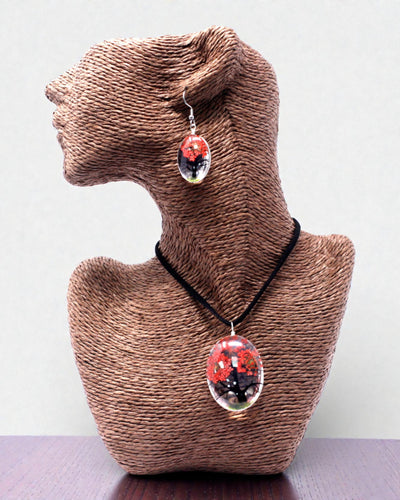 Coral Garden – Coral Jewelry Set with Dried Flowers, Tree of Life