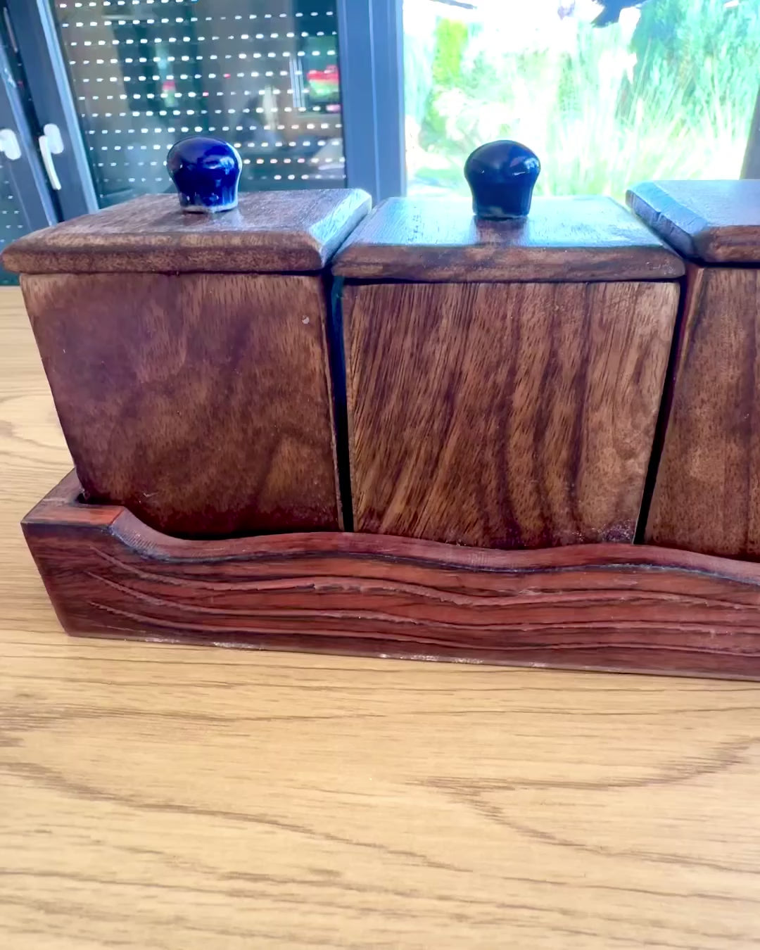 Ensemble Royal Trio – Thé, Café, Sucre en bois de Shisham, fait à la main, avec option de gravure pour cadeau