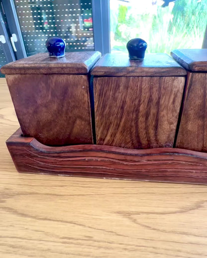 Ensemble Royal Trio – Thé, Café, Sucre en bois de Shisham, fait à la main, avec option de gravure pour cadeau