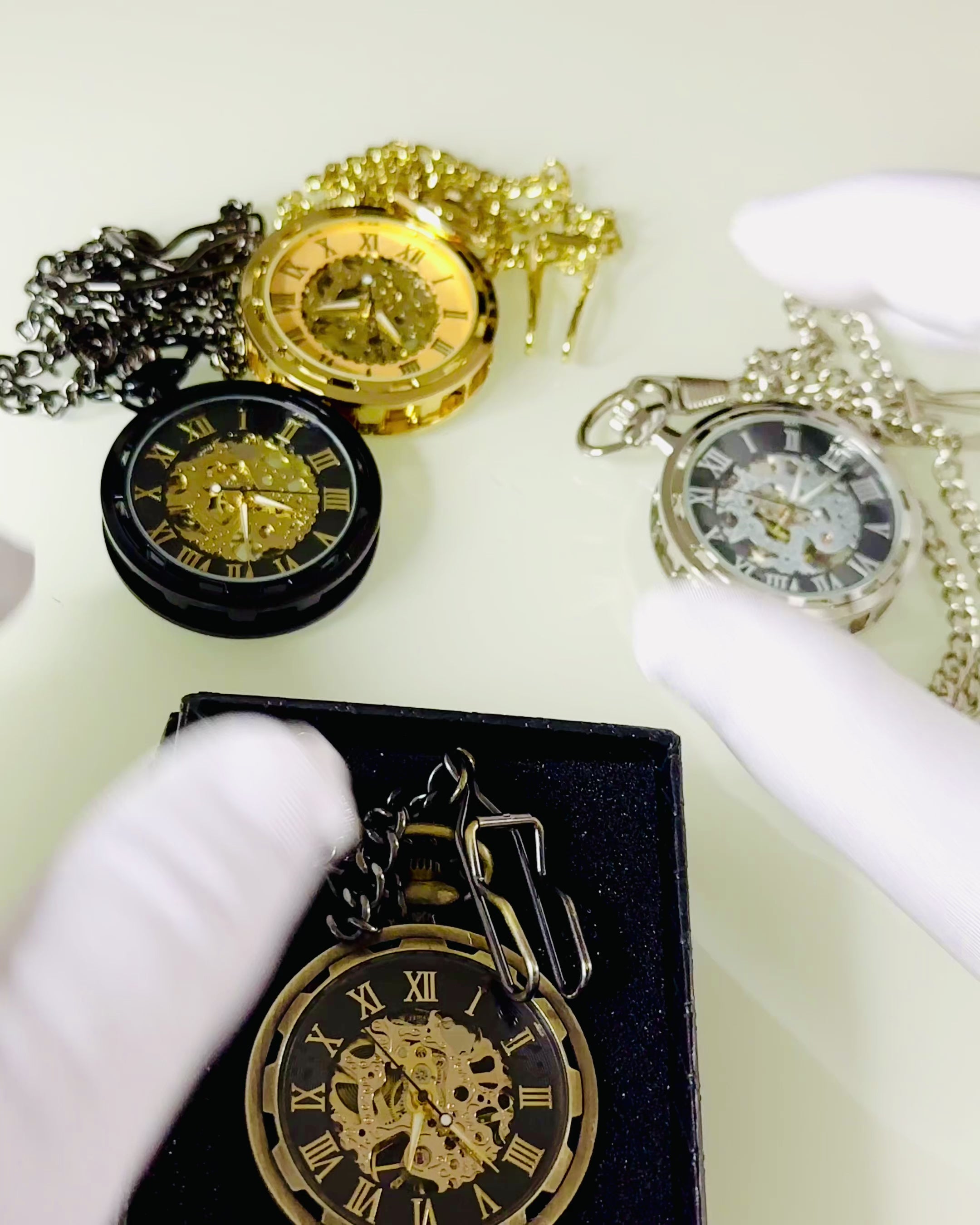 Mechanische Retro Stijl Zakhorloge, Waterdicht, Semi-automatisch - kleur Zwart - Perfect als Cadeau, gravure
