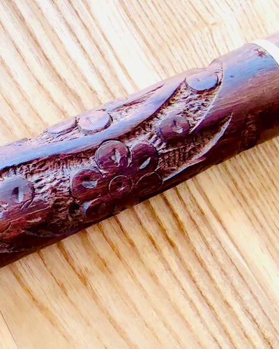 Hand-Carved Travel Cane for Walking "Royal Wanderer" in Brown with Patterns