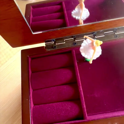 Boîte à musique-coffret en bois avec miroir et gravure — cadeau élégant pour bijoux, avec deux tiroirs, hauteur de 10cm, mélodie « The Entertainer