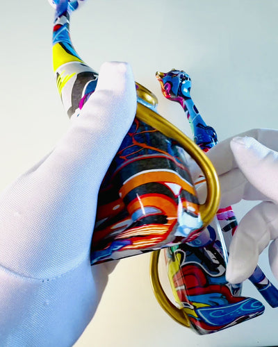 Abstracte Kattenbeeldjes "ArtCats", Handgeschilderd, Hars – 25 cm, 2 stuks.