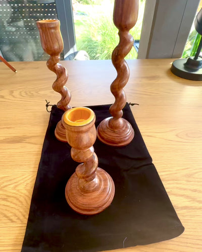 Set of 3 "Spiral Light" candle holders 25 cm high, customizable with engraving for a gift
