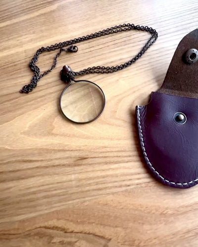 Vintage Look - Loupe en Verre avec Étui en Cuir, possibilité de personnalisation par gravure