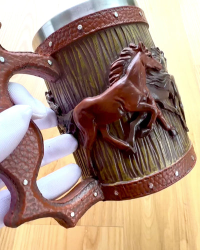 Tasse avec motif de chevaux, 330 ml, possibilité de personnalisation par gravure pour cadeau