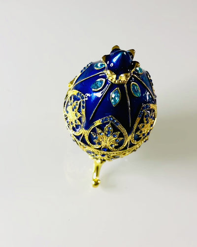 Œuf Fabergé Exclusif - couleur bleu foncé – Boîte à Bijoux Décorative en Émail