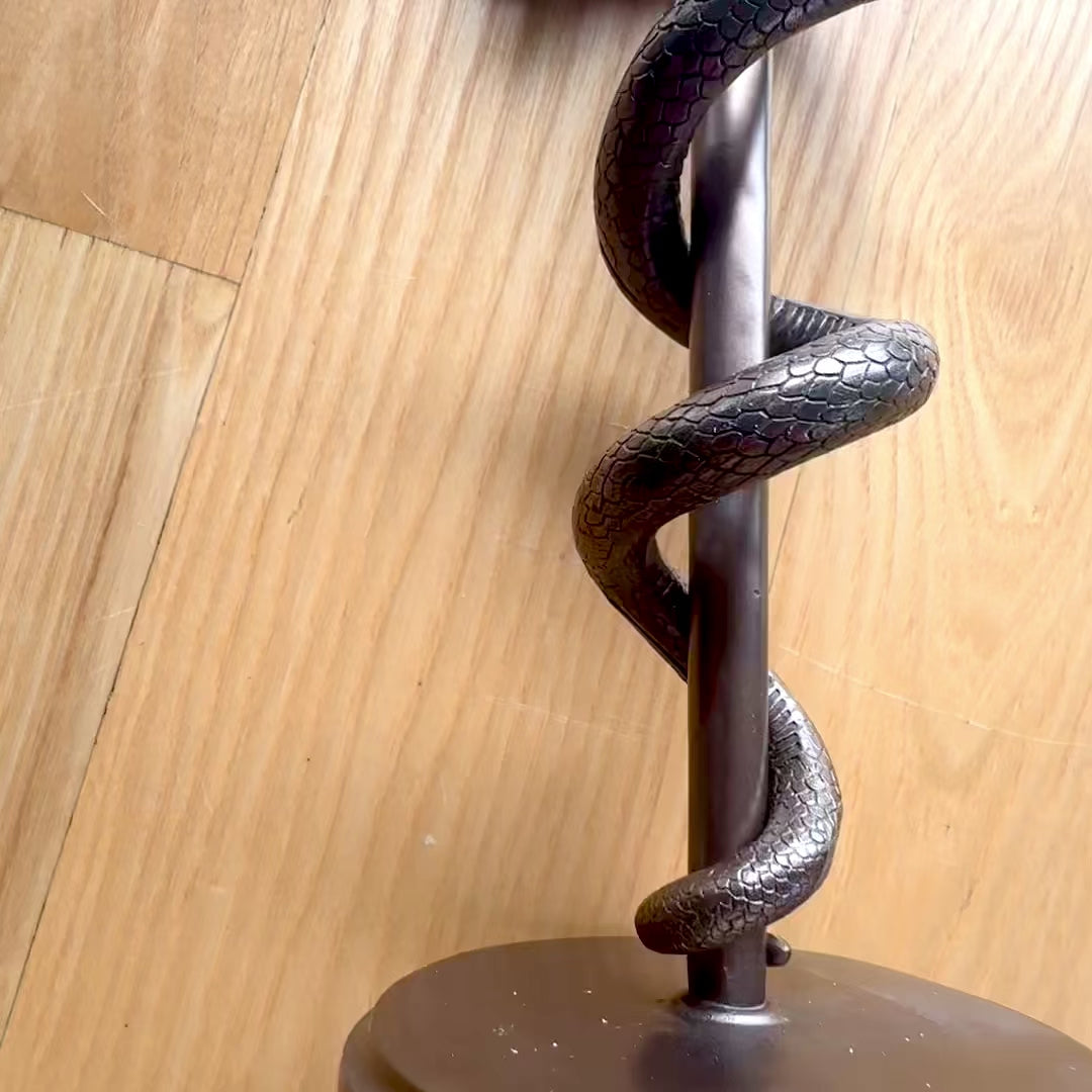 Äskulapstab-Figur 30 cm aus Harz - personalisiertes Geschenk für Ärzte, Krankenschwestern oder Apotheker - braune/ messingfarbene Dekoration mit Gravur