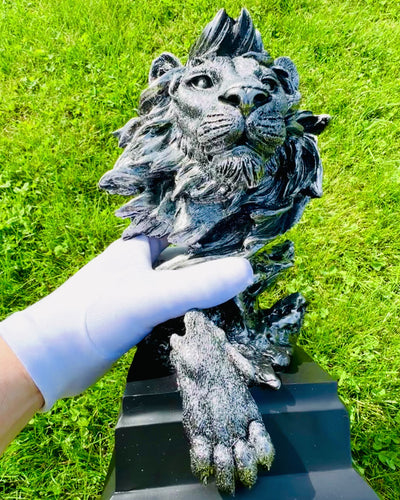 King of the Jungle Lion - Majestic Lion Statuette - silver color, personalization option for a gift