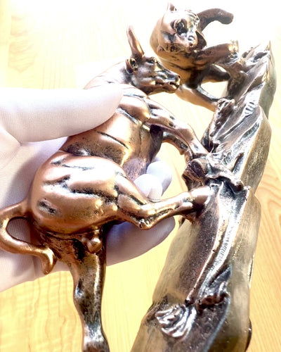 "Clash of the Bull and the Bear" - Copper-rust sculpture with engraving option
