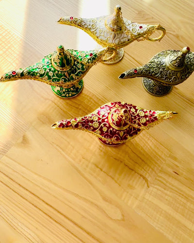 Magic Aladdin Lamp with Engraving Option - Dark Green Variant, interwoven with gold