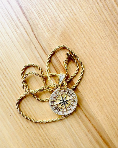 Glamour Stijl Kompas Hanger Ketting met Zirkonia voor Vrouwen en Mannen - gouden kleur, gravure