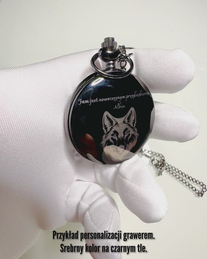 Zwarte zakhorloge "Elegancja Czasu" met personalisatieoptie