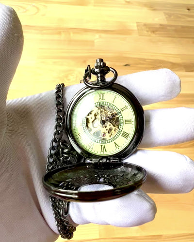 Pocket Watch "Eterna Elegance", personalized gift, engraving. Black color
