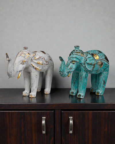 Sculpture d’éléphant 24 cm – Turquoise et or