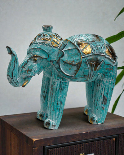 Sculpture d’éléphant 24 cm – Turquoise et or