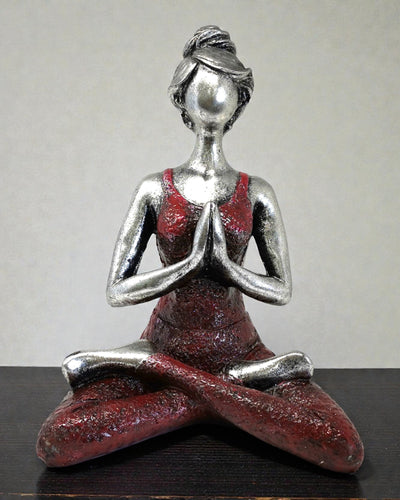 Frauenfigur 24 cm – Yoga Silber-Bordeauxrote Harmonie
