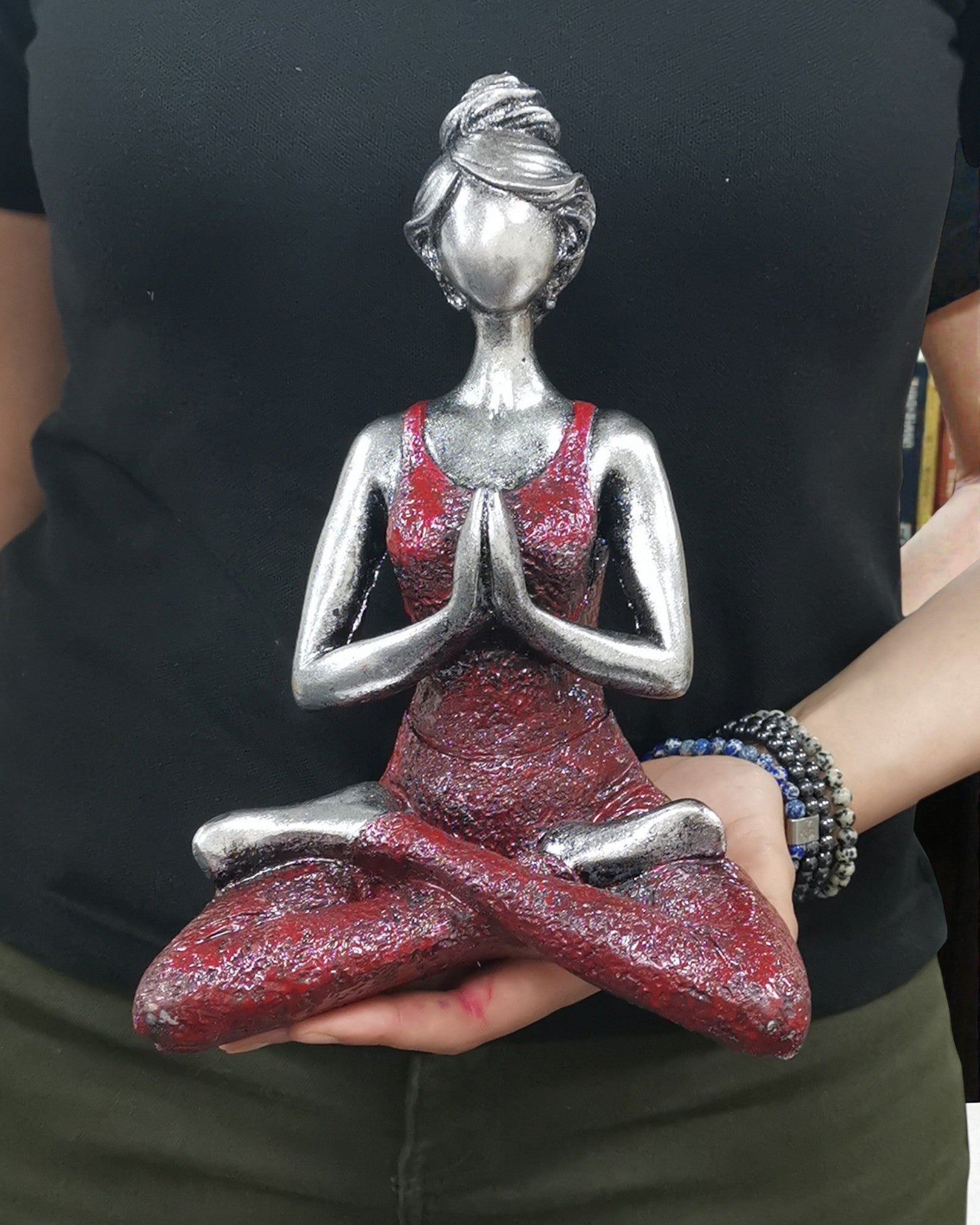 Frauenfigur 24 cm – Yoga Silber-Bordeauxrote Harmonie
